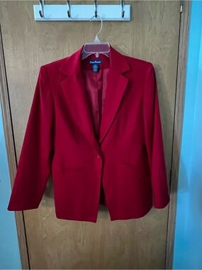 Evan Picone Women’s Dark Red Single-Button Wool Lined Classic Blazer Size 12 EUC
